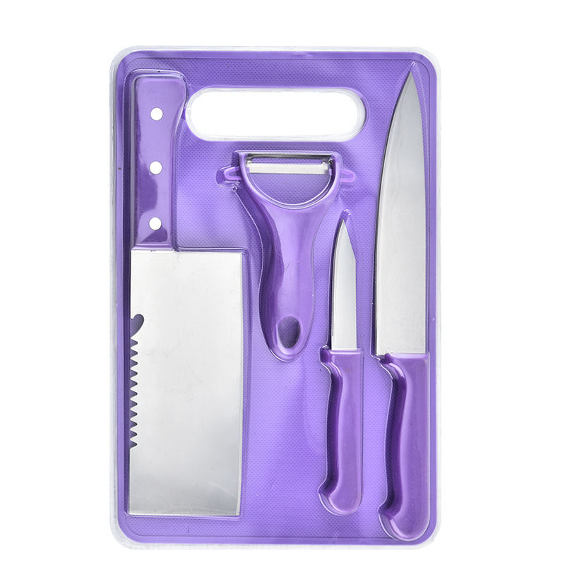 Kit de cuchillos de acero inoxidable práctico de cocina de succión de tarjeta de cocina de cinco piezas juego de cuchillos de acero inoxidable multifuncional de color