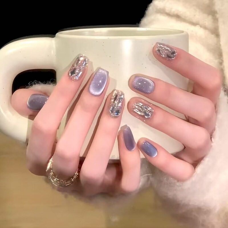 [Beautiful Purple Star] Purely Handmade Wearable Purple Short Manicure Pieces, Accessible Luxury and High-End Whitening Fake Nail Patches