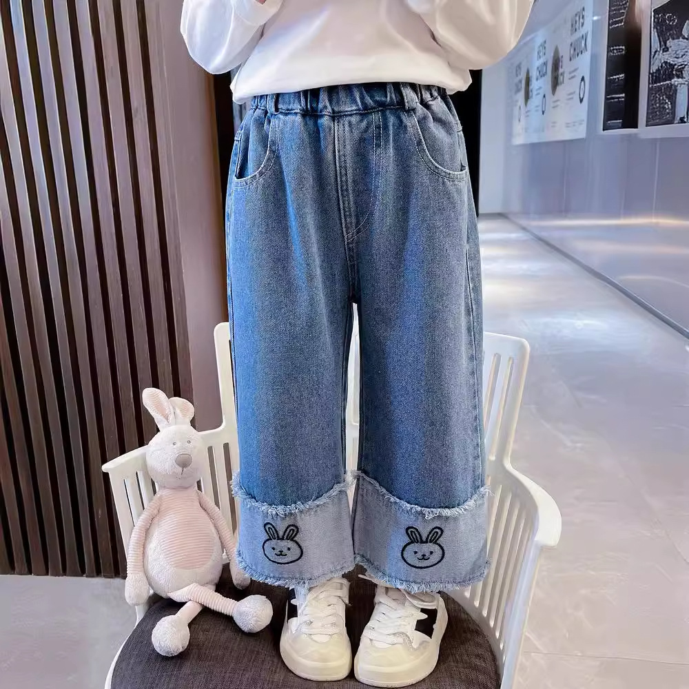 2026 nuevos pantalones jeans de niñas primavera y otoño, pantalones de primavera para niños, pantalones rectos de niñas, estilo extranjero