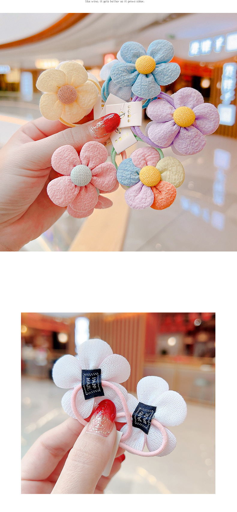 A pair of Korean new fabric flower babys hair ropepicture1