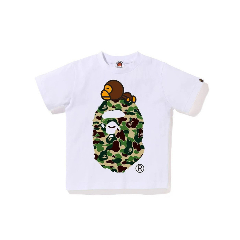 Cross-Border Children's Clothing Summer Bape Camouflage Big Monkey Children's Summer Wear Unisex Cotton Short-Sleeve T-Shirt Baby Ape Head Design