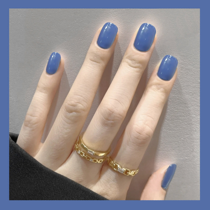 CS-176mini navy blue fake nail piece air soft nail cross-border solid color wear nail stickers 24 Wholesale