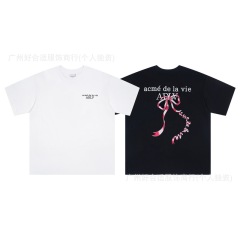 クロスボーダー卸売りADLV蝶結びアルファベットプリントカップル半袖男女同一件無痕卸売り