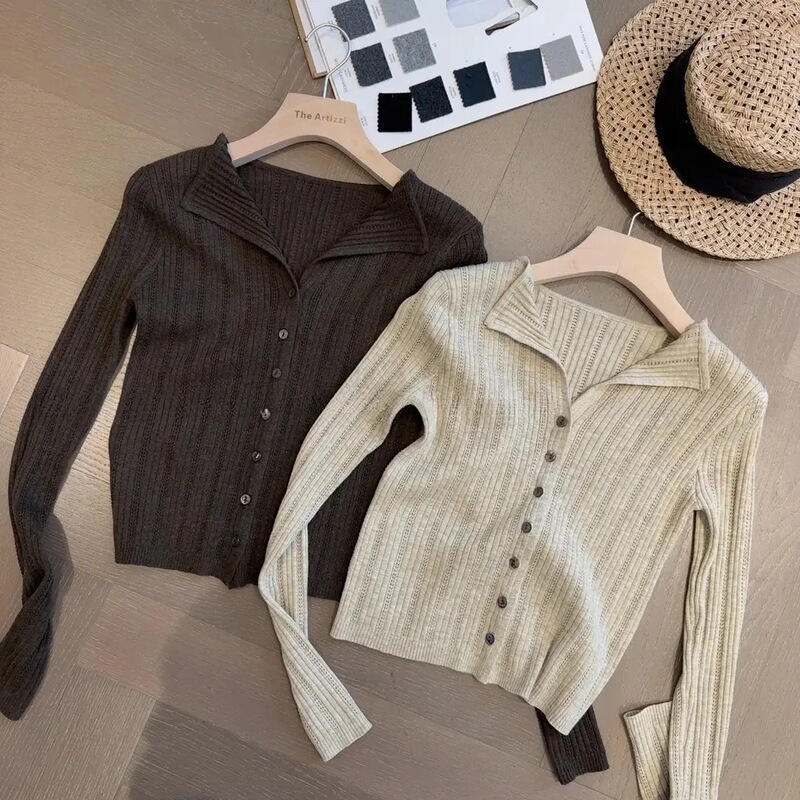 Korean Style Atmospheric Long-Sleeve Knit Cardigan for Women Early Autumn Versatile Base Layer Top