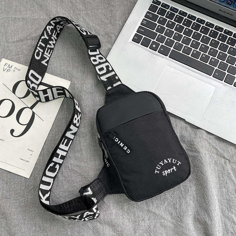 Personalidad de nuevo bolso de pecho de moda de nylon de hombre y mujer bolso deportivo ligero, bolso de hombro para teléfonos móviles impresos de música para niños