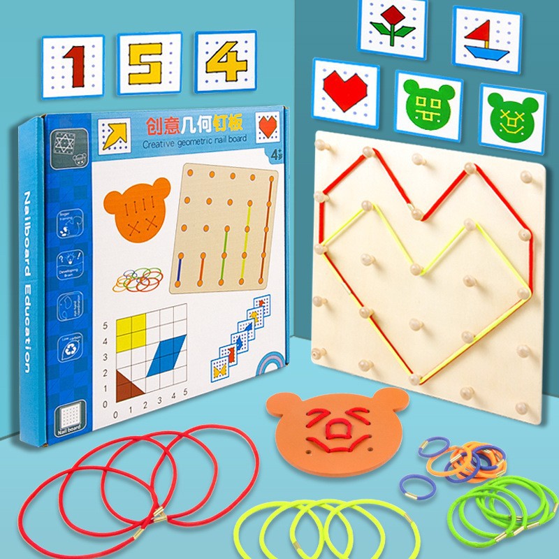 De madera de los niños educación temprana montessori forma geométrica creativa tablero de uñas material didáctico kindergarten bebé juguetes educativos