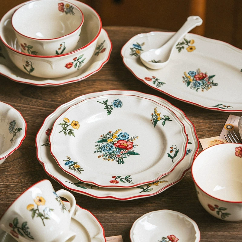 Tableware, retro set, ceramic dinner plate, soup bowl, Birthday gift