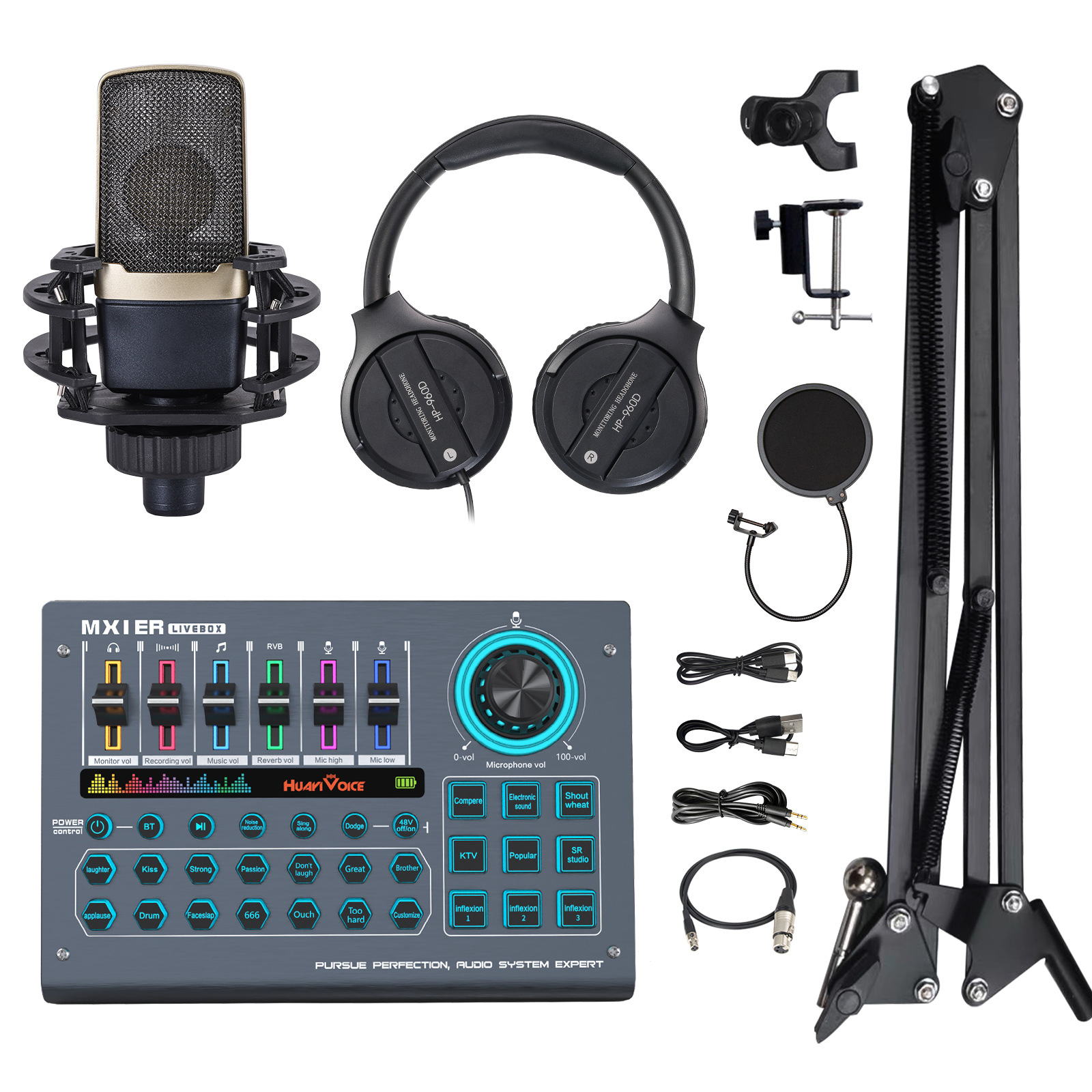 M18 Sound Card for Live Streaming (Exclusive for Export) - Condenser Microphone Stand, Headset, and Live Streaming Kit