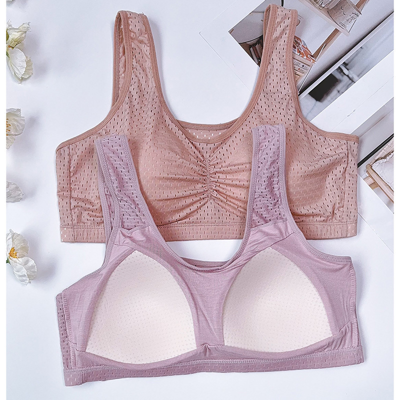 Large Size Ice Silk Ultra-Thin Vest-Style Bra for Middle-Aged and Elderly Mothers 100kg Fixed Cup Mesh Breathable Loose-Fitting Underwear