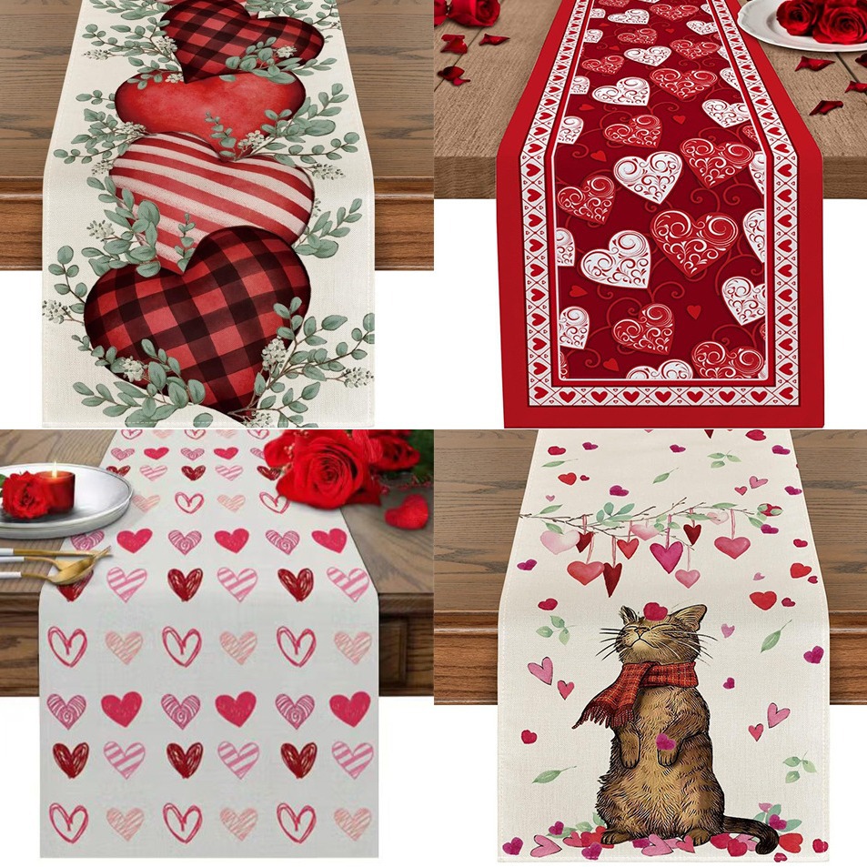 Transfronterizo nuevo día de San Valentín camino de mesa Lino impreso mantel hogar Decoración sofá fiesta Festival atmósfera Decoración