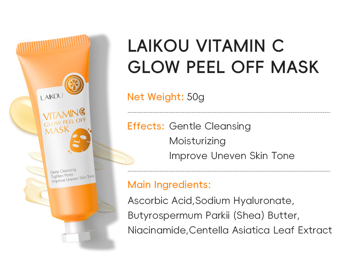 Cross-border LAIKOU Vitamin c peel-off Mask 50g(Tube) for pore cleansing, fda cosmetics manufacturer, in English stock undefined