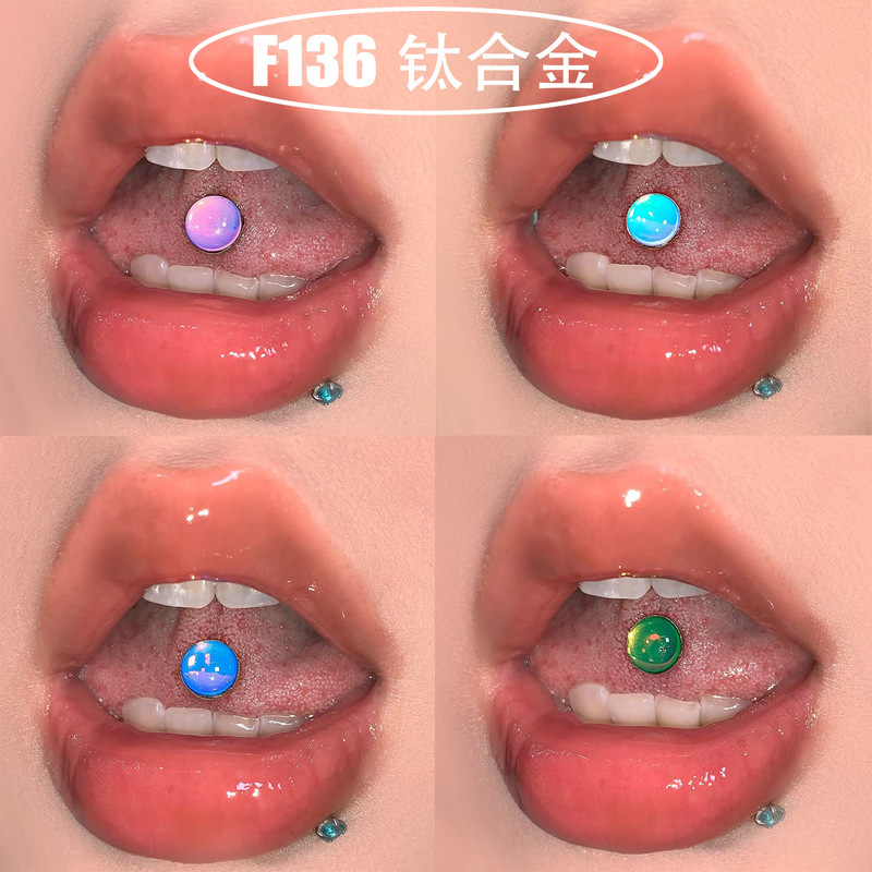 G23 Titanium Alloy Tongue Piercing Fashion Sequin Tongue Jewelry Popular Tongue Stud F136 External Thread Straight Rod Tattoo Piercing Jewelry