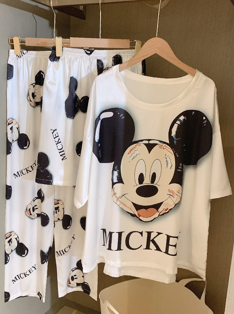 帮手描述图:睡衣女夏季冰雪丝绸网红米奇甜美可爱家居服米奇三件