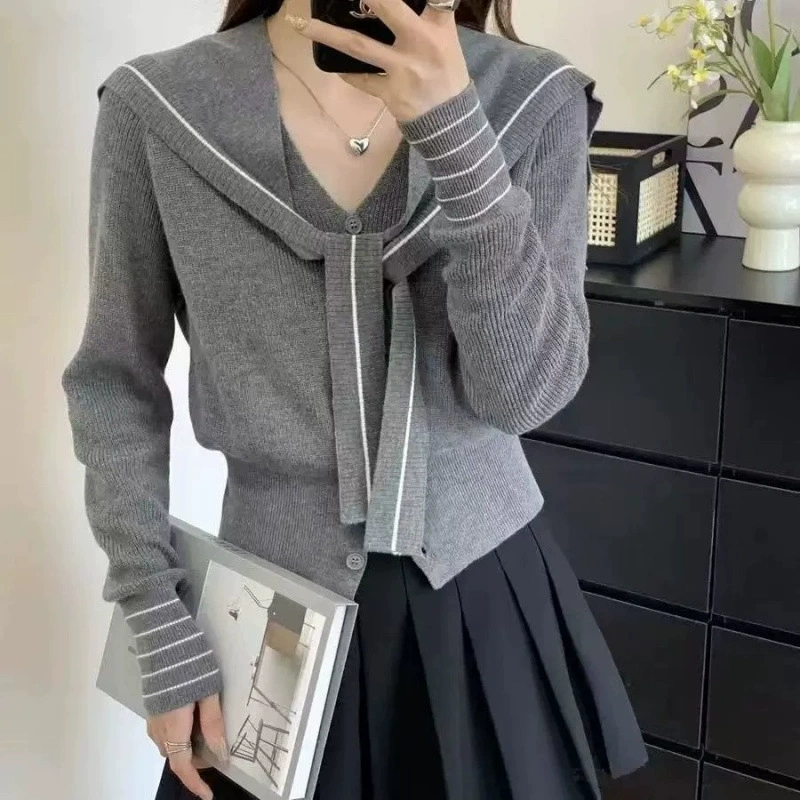 Плащ, кардиган, длинный рукав, набор в Navy, свитер, стиль Chanel, западный стиль
