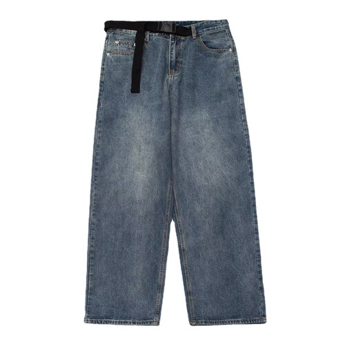 Pure Color Retro Men's Loose Belt Straight Leg Pants Japanese Wide Leg Pants Streetwear Brand High Street Daddy Pants Dropshipping