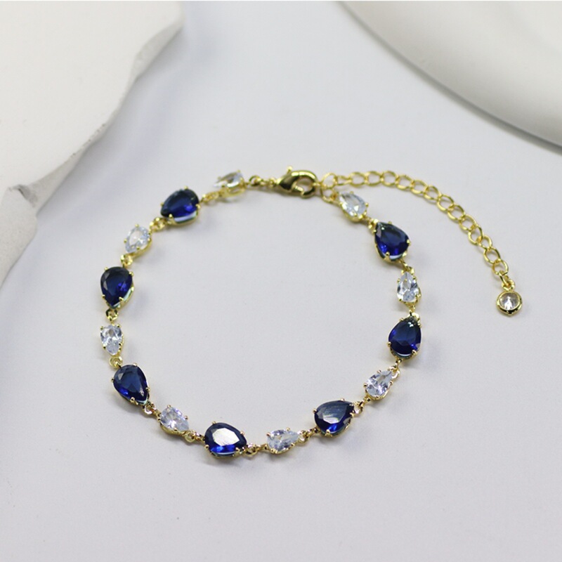 Light Luxury Sapphire Water Drop Zircon Bracelet, French-Style High-End Adjustable Jewelry with Diamonds, Niche Style Accessory Light Luxury Sapphire Water Drop Zircon Bracelet, French-Style High-End Adjustable Jewelry with Diamonds, Niche Style Accessory