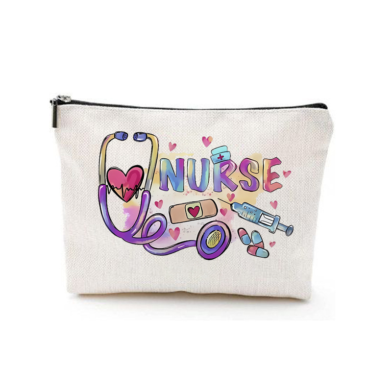 Bolso cosmético de la enfermera especial transfronteriza regalo bolso de la enfermera de la cremallera impermeable bolsa de almacenamiento bolsa de cosméticos de lino regalo de la enfermera