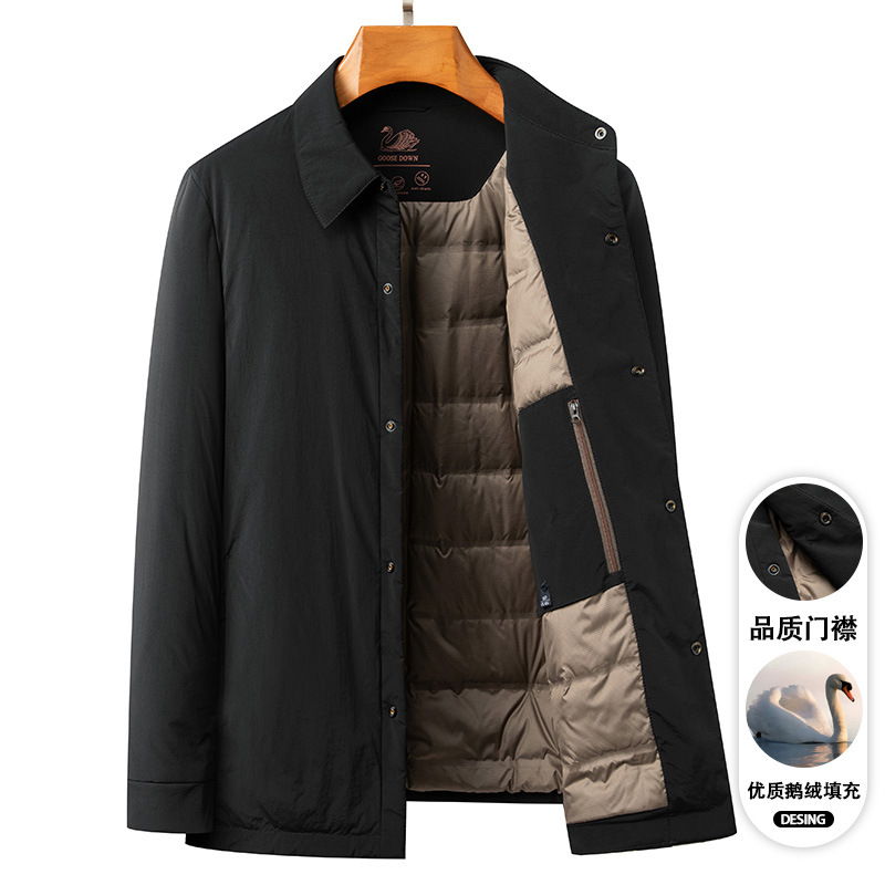 Lightweight High-End down Jacket for Men, Business Casual Autumn and Winter New Warm Shirt Collar Goose down Jacket for Men