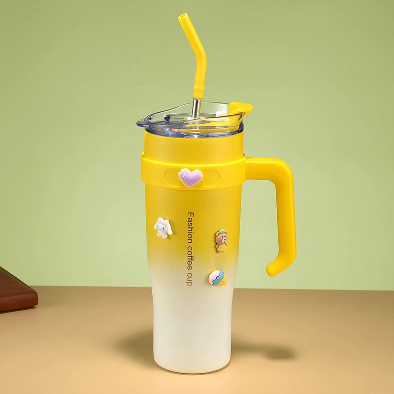 (Cross-border trading), capacious glass, thermos, handheld handle, straw, gradient, 40 oz