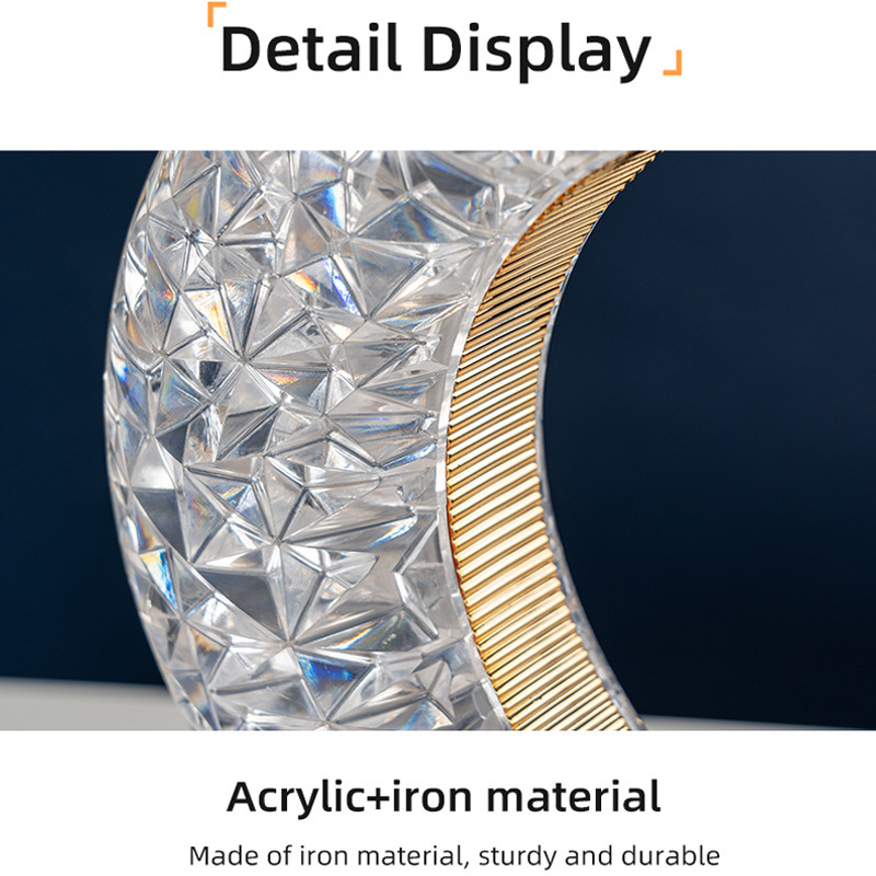 Lámpara de Ambiente, Decoración de Noche para Mesa de Noche, Luz Nocturna Romántica para Dormitorio Femenino, Lámpara de Mesa Pequeña con Diseño de Estrellas y Luna