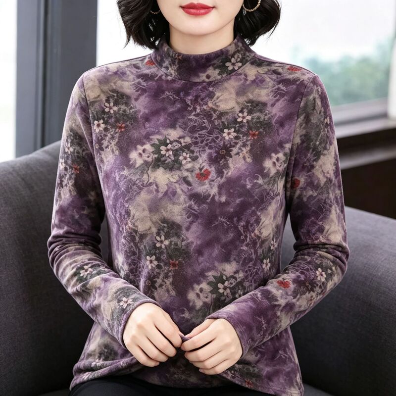 New autumn and winter retro tie-dye knit base layer top for women, loose-fitting, casual, half-high collar, long-sleeved pullover New autumn and winter retro tie-dye knit base layer top for women, loose-fitting, casual, half-high collar, long-sleeved pullover