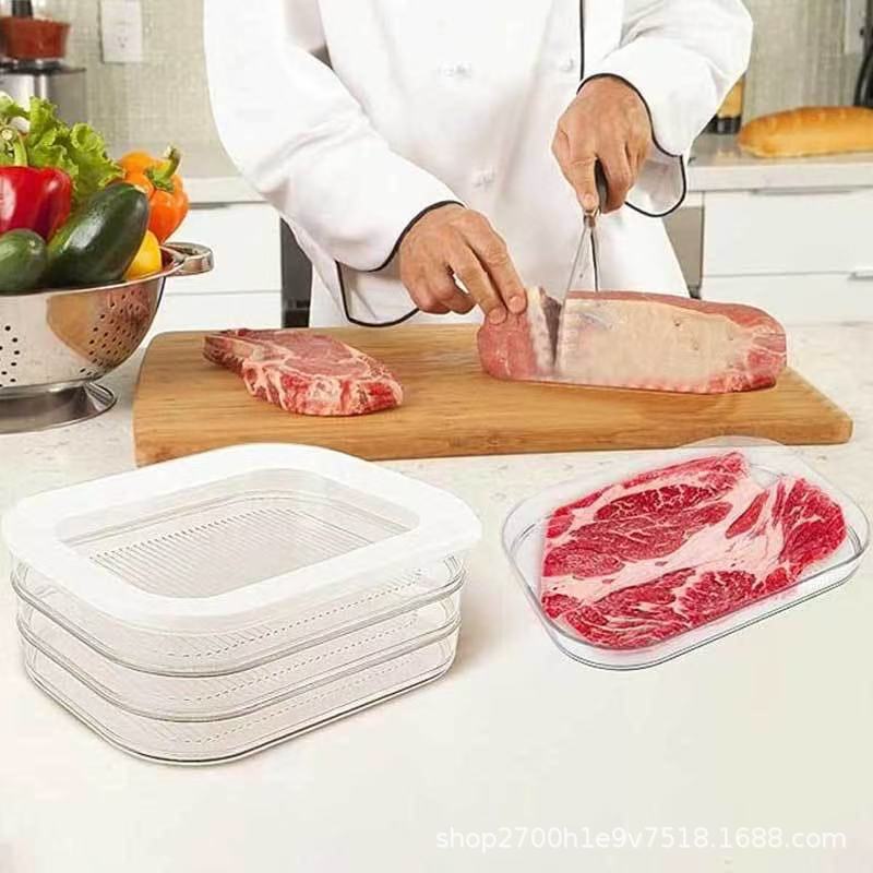 跨境冰箱密封收纳盒熟食肉盒培根带盖食品保鲜盒透明分装储存盒子|undefined