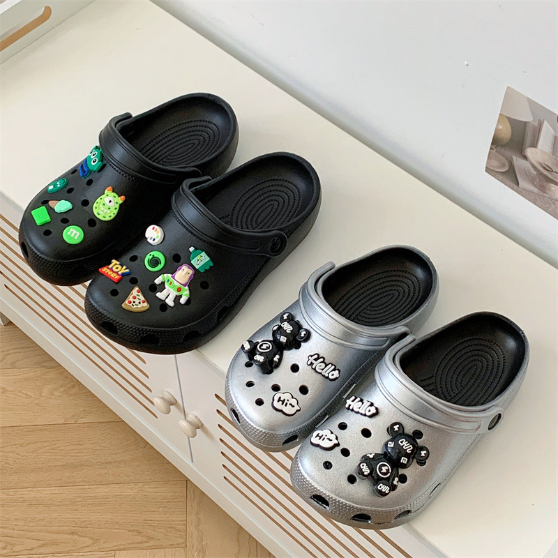 Classic Croc Shoes Silver Croc Shoes Niche Men's Shoes Eva Material Lightweight Plaid Non-Slip Women's Shoes