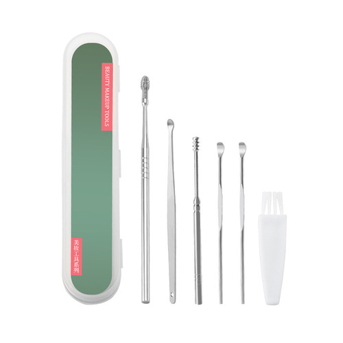 Stainless steel ear pick 6-piece set manufacturer wholesale ear pick spiral spring ear pick set ear picking tools