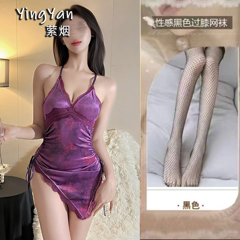 0834 보라색 + 검정색 망사 스타킹