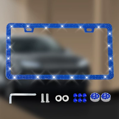 License plate holder/license plate holder, Universal Diamond License Plate Frames - square-hole-sharp-corners-narrow-edges-single-piece-blue