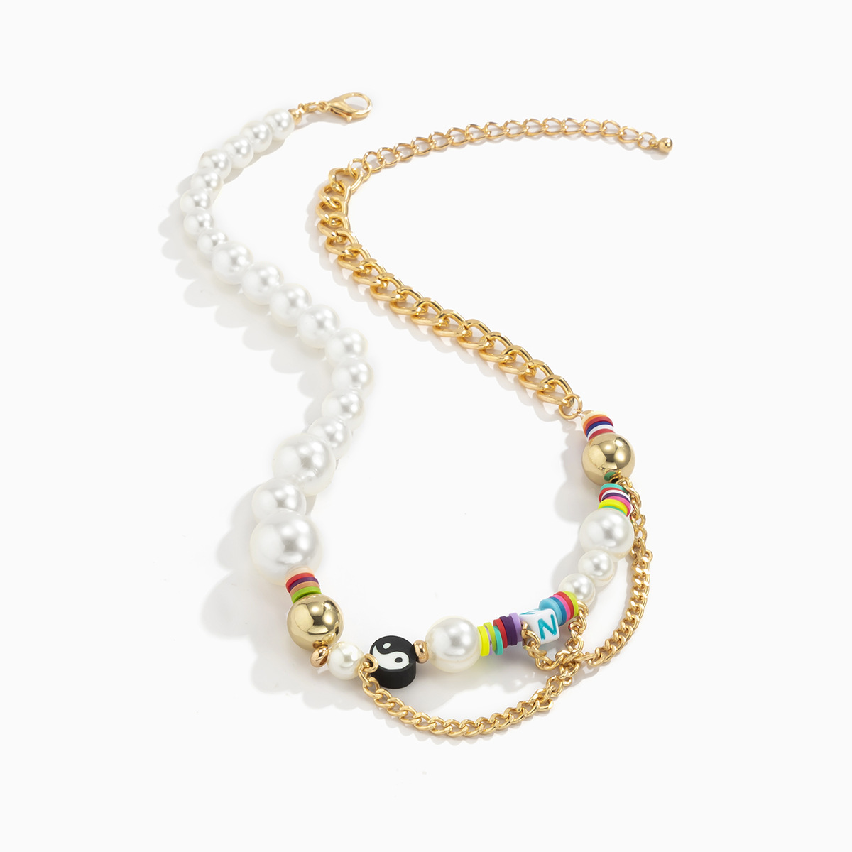 Simple Style Gossip Geometric Letter Imitation Pearl Iron Plating Necklace