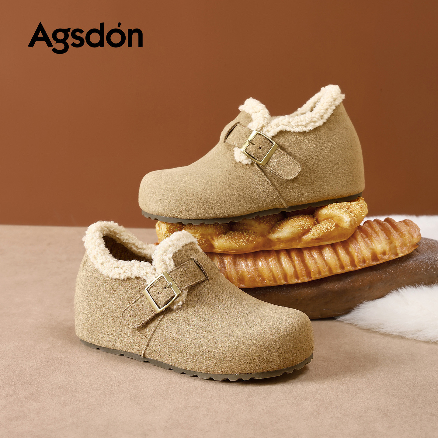 Augu Lion Deng Xiaoping Boccan zapatos mujeres 2025 nuevos zapatos de invierno de tacones altos con una base gruesa de lana todo incluido un zapato de algodón