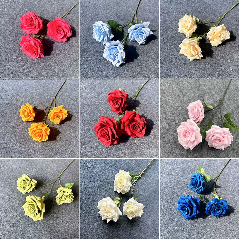 仿真花三头钻石玫瑰瀑布花海网红玫瑰花婚庆道具情人节玫瑰花花束