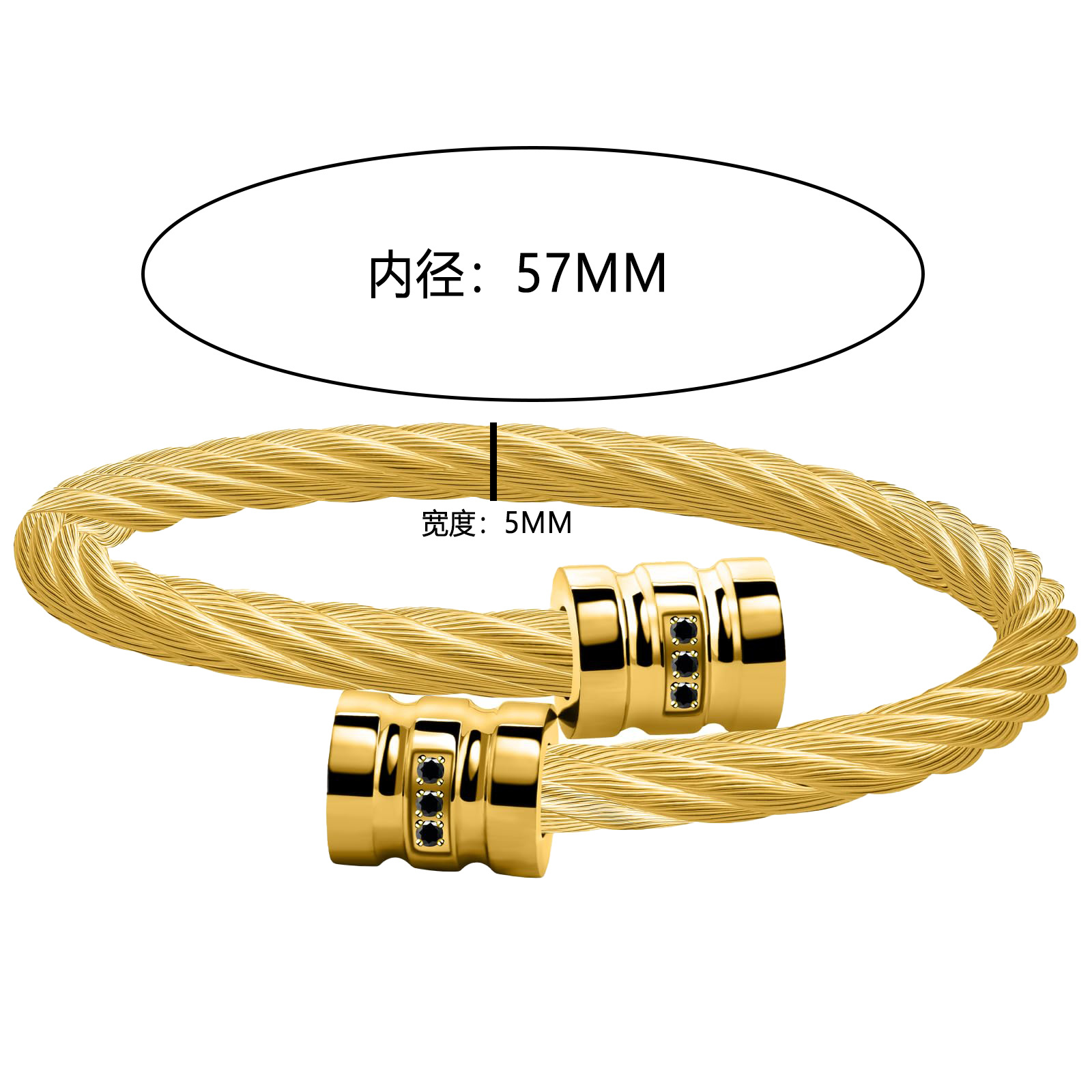 Bracciale in filo lucido con diamanti, design leggero di lusso, bracciale aperto in acciaio inossidabile elastico al titanio, geometrico e_voghion.com