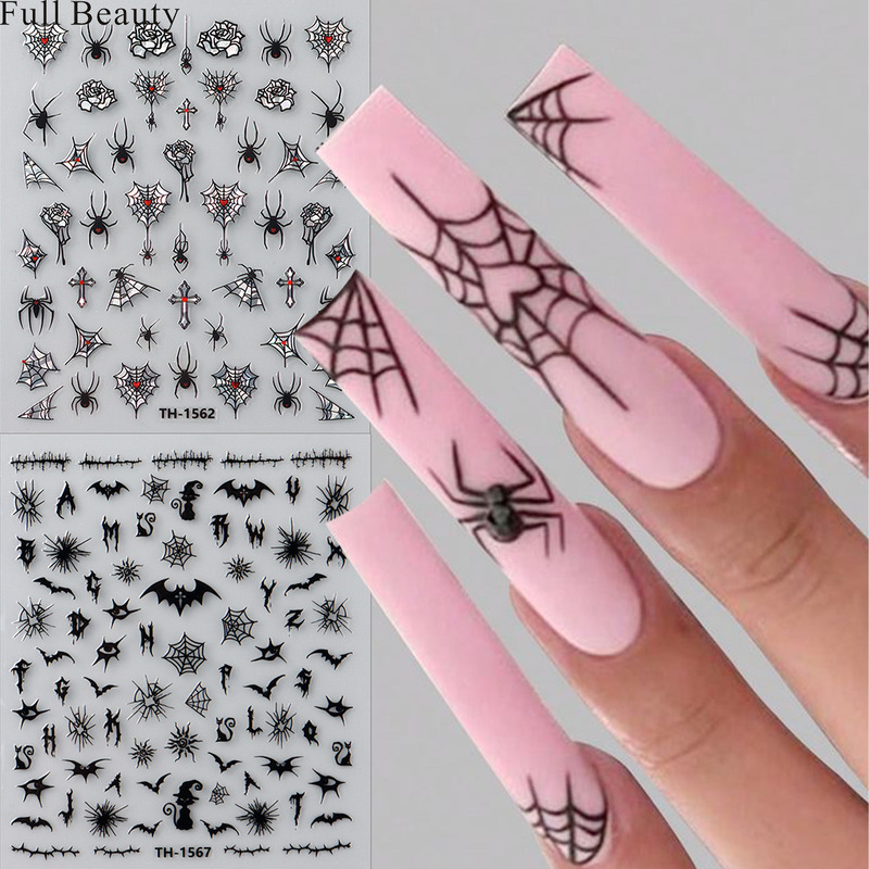 Full Beauty Cross-Border New Nail Art Stickers Halloween Dark Style Spider Ghost Bat Nail Art Stickers Full Beauty Cross-Border New Nail Art Stickers Halloween Dark Style Spider Ghost Bat Nail Art Stickers