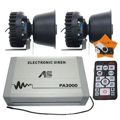 PA3000E Car Electronic Siren, Remote Car horn/tweeter - mp3-function-pa3000e-host-cooling-round-speaker-set-12v