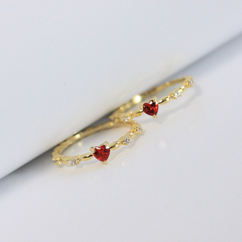 Copper Material Copper IG Style Shiny Inlay Heart Shape Zircon Rings