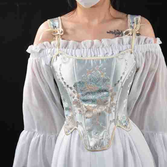 Light Blue Satin Corset Top with Bow Tie Design on the Straps, Slimming Short Tube Top