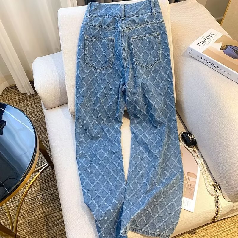 Jeans Women's Straight Loose Spring 2024 New High Waist Slim Small Wide Leg Trousers Blue