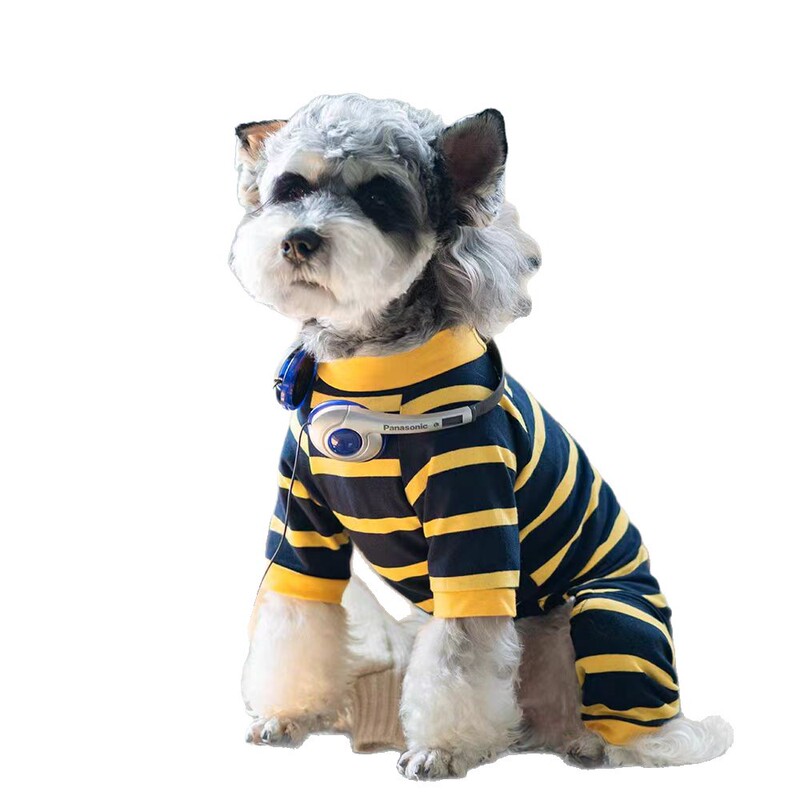 夏犬ストライプ四本足服通気性薄いシュナウザービション中小型犬クールストライプ犬服|undefined