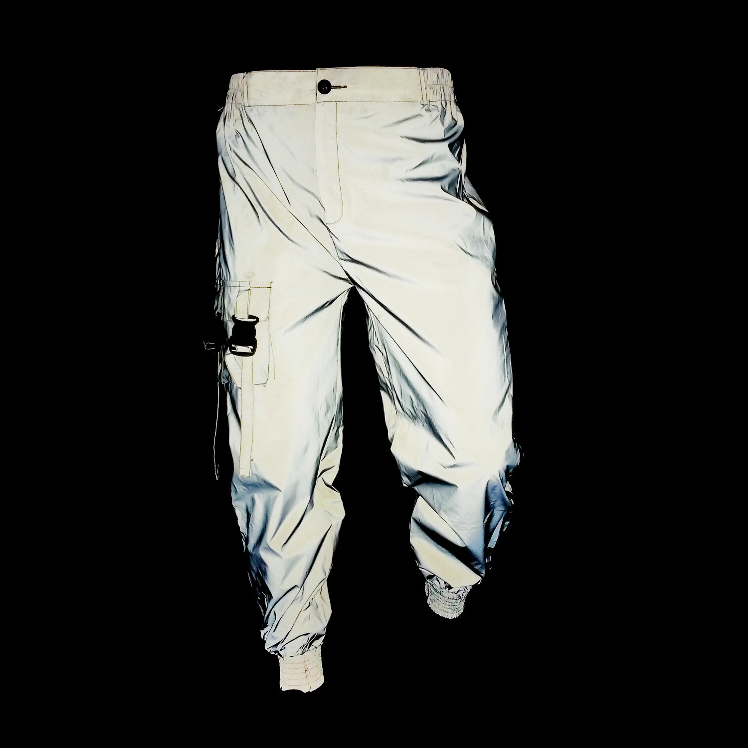 Herrenbekleidung Hip-Hop-Funktions-Reflektor-Overalls für Herren, lässige Skinny-Hose mit seitlichem Reißverschluss und mehreren Taschen, Reflektorhose_voghion.com