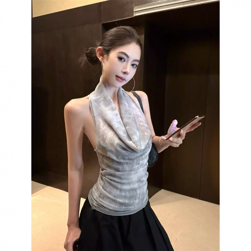 Сексуальный топ с открытой спиной и бретелькой на шее, женский летний тонкий талия, верхняя одежда без рукавов, короткий топ в стиле чистой страсти