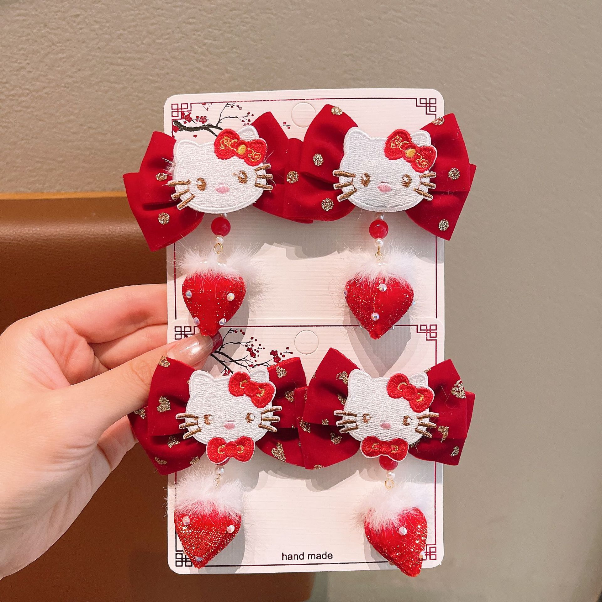 Año Nuevo gran arco festivo rojo para niños adornos de cabello dulce lindo gato gato niñita tocado clips frangea