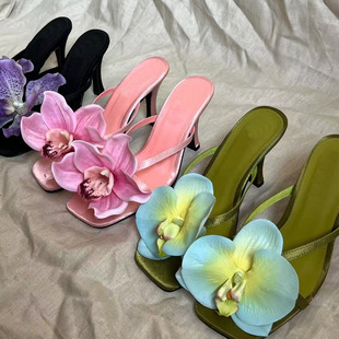 Simulated Flower Popular Flip-Flops High-Heeled Sandals New Butterfly Orchid Flower Sandals Xiaohongshu with Shoe Flower Sandals