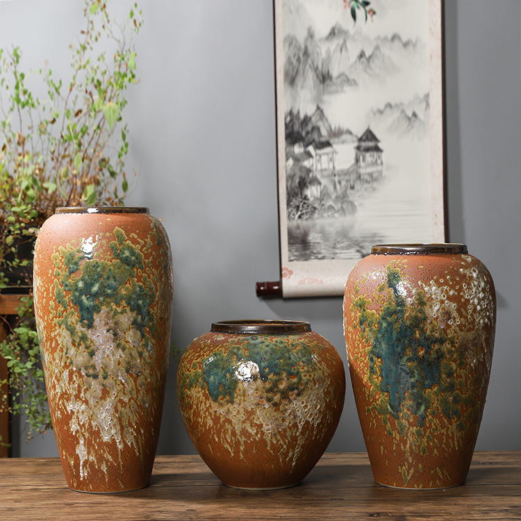 家居裝飾品擺件景德鎮陶瓷擺件乾花花器詫寂風格陶瓷花瓶棕色塗鴉