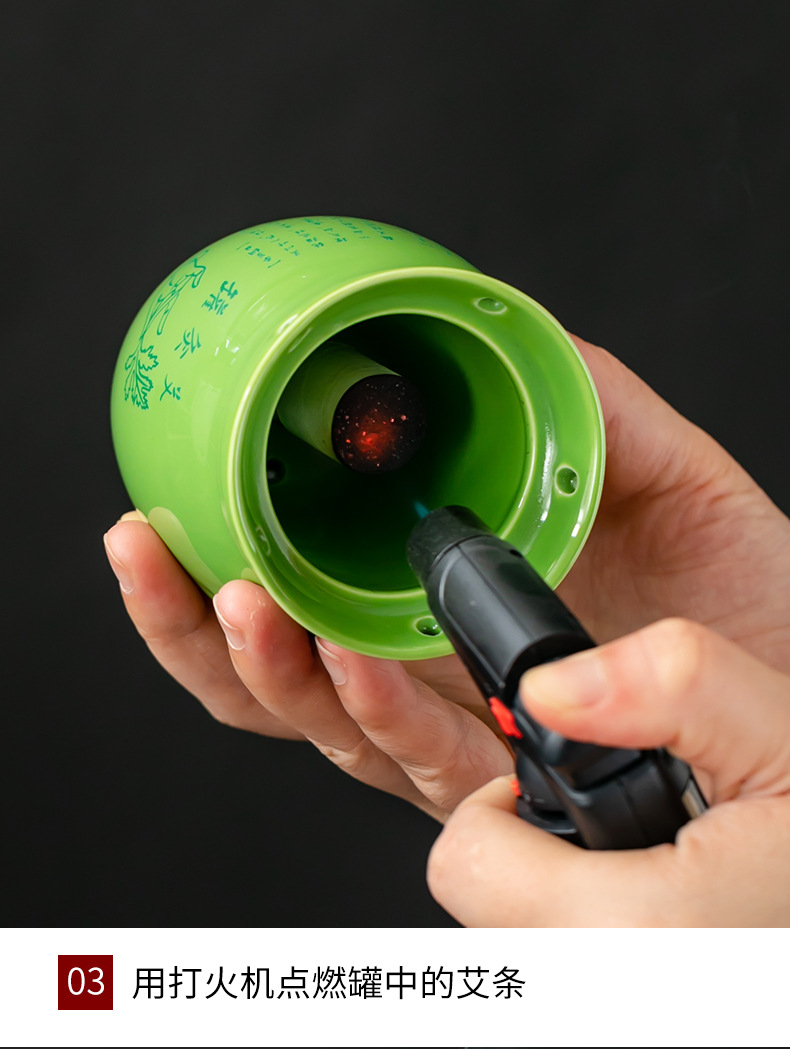 Ceramic Moxibustion Cup with Gua Sha Massage Beads Jade Green Wellness Tool with Dust Cover and Cloth Sleeve quality and texture