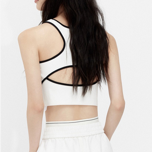 Hot girl sports contrasting color vest women's new American style backless vest outer wear with chest pad fitness yoga vest