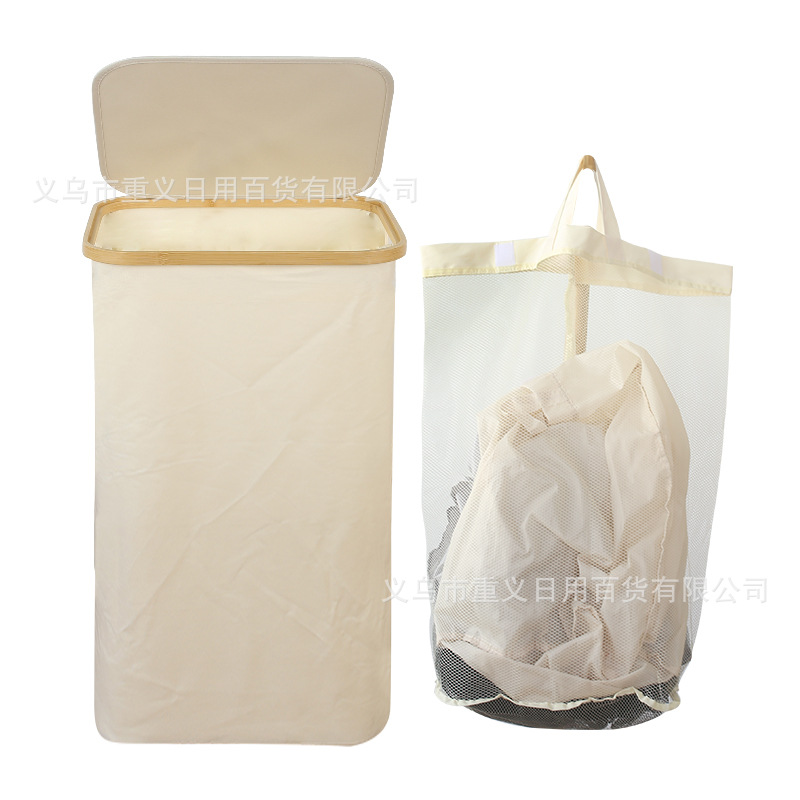 Cesta de lavandería cesta de lavandería de almacenamiento plegable cesta de lavandería de tela de bambú con tapa gran cesta de almacenamiento de estilo japonés con bolsa de malla interior