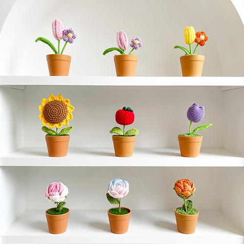 Hand-crocheted wool flowers, finished sunflower potted ornaments, woven flowers, small gift bouquets for dropshipping