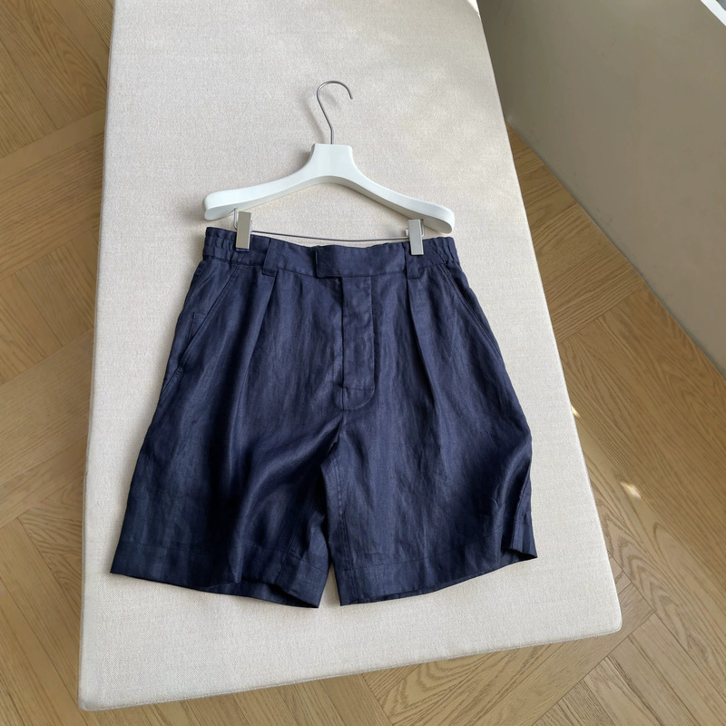 2026 Summer New Korean Style Boyfriend Style High-Waisted Pleated Lightweight Linen Denim Blue Loose Straight Casual Shorts 2026 Summer New Korean Style Boyfriend Style High-Waisted Pleated Lightweight Linen Denim Blue Loose Straight Casual Shorts